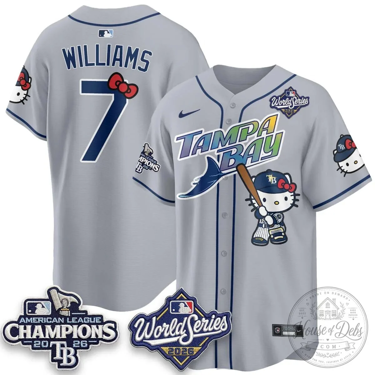 Tampa Bay Rays Hello Kitty American League Champions 2026 Baseball Jersey 118 Tampa Bay Rays Hello Kitty American League Champions 2026 Baseball Jersey