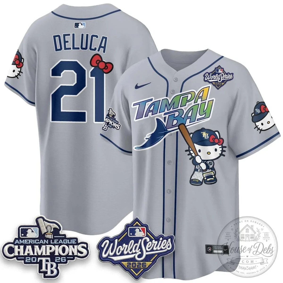 Tampa Bay Rays Hello Kitty American League Champions 2026 Baseball Jersey 120 Tampa Bay Rays Hello Kitty American League Champions 2026 Baseball Jersey