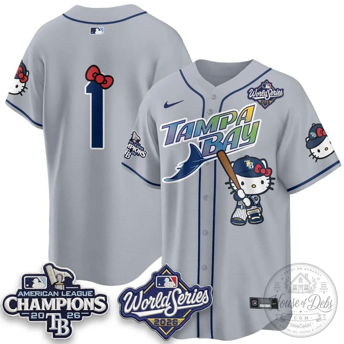 Tampa Bay Rays Hello Kitty American League Champions 2026 Baseball Jersey 121 Tampa Bay Rays Hello Kitty American League Champions 2026 Baseball Jersey