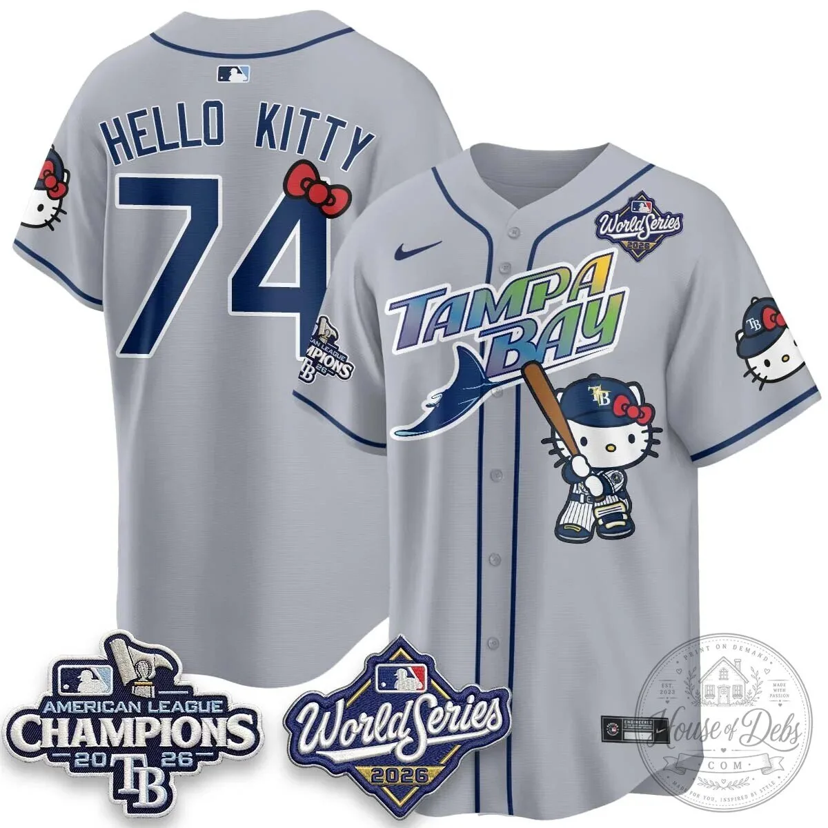Tampa Bay Rays Hello Kitty American League Champions 2026 Baseball Jersey 124 Tampa Bay Rays Hello Kitty American League Champions 2026 Baseball Jersey