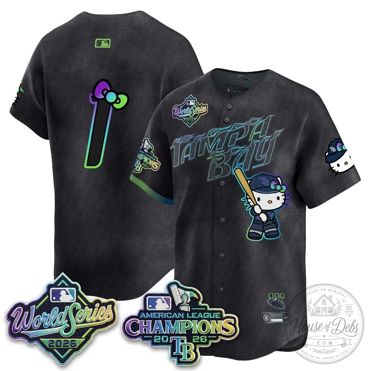 Tampa Bay Rays Hello Kitty American League Champions 2026 Baseball Jersey 132 Tampa Bay Rays Hello Kitty American League Champions 2026 Baseball Jersey