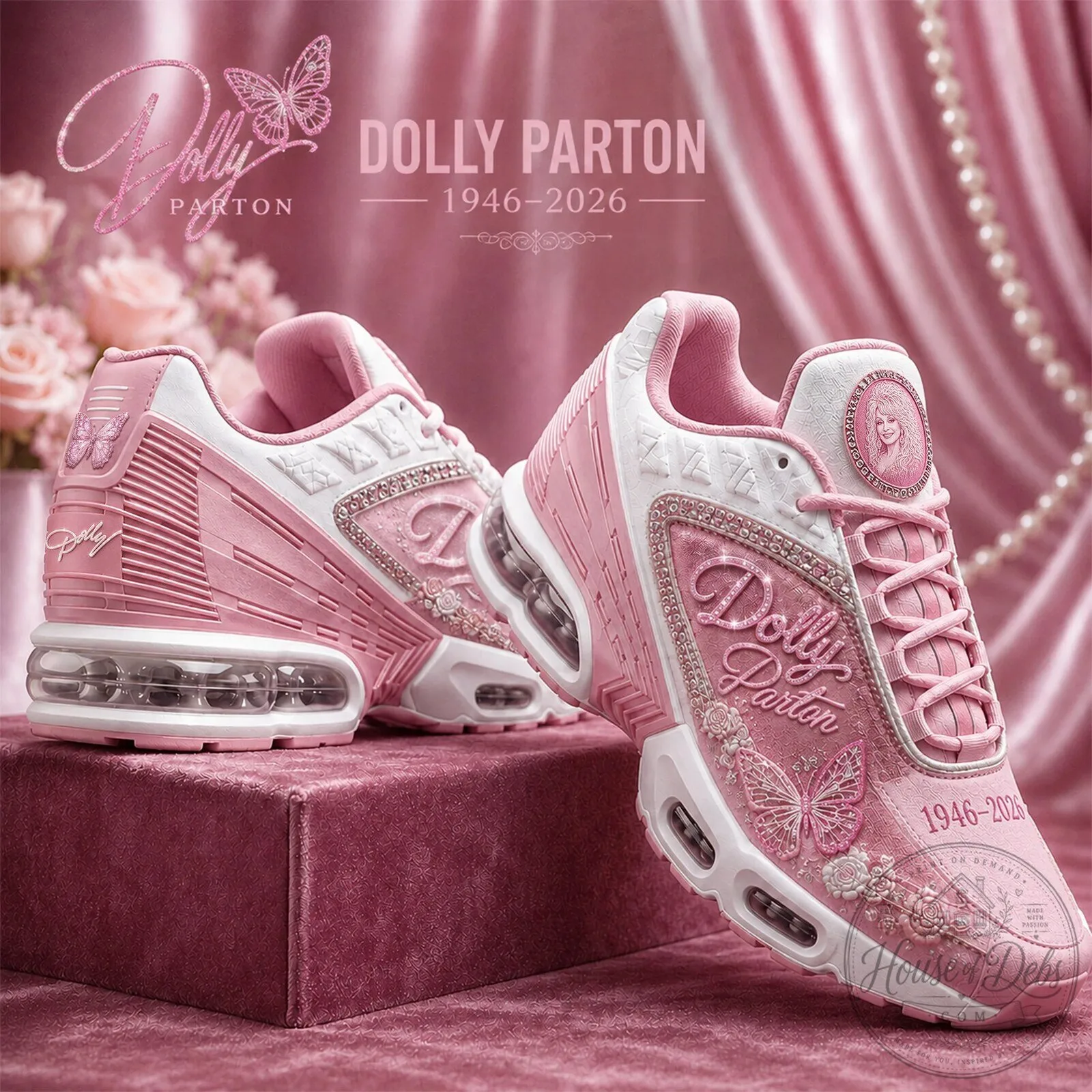 Dolly Parton Pink Butterfly Embroidered Sneakers for Women 3 Dolly Parton Pink Butterfly Embroidered Sneakers for Women