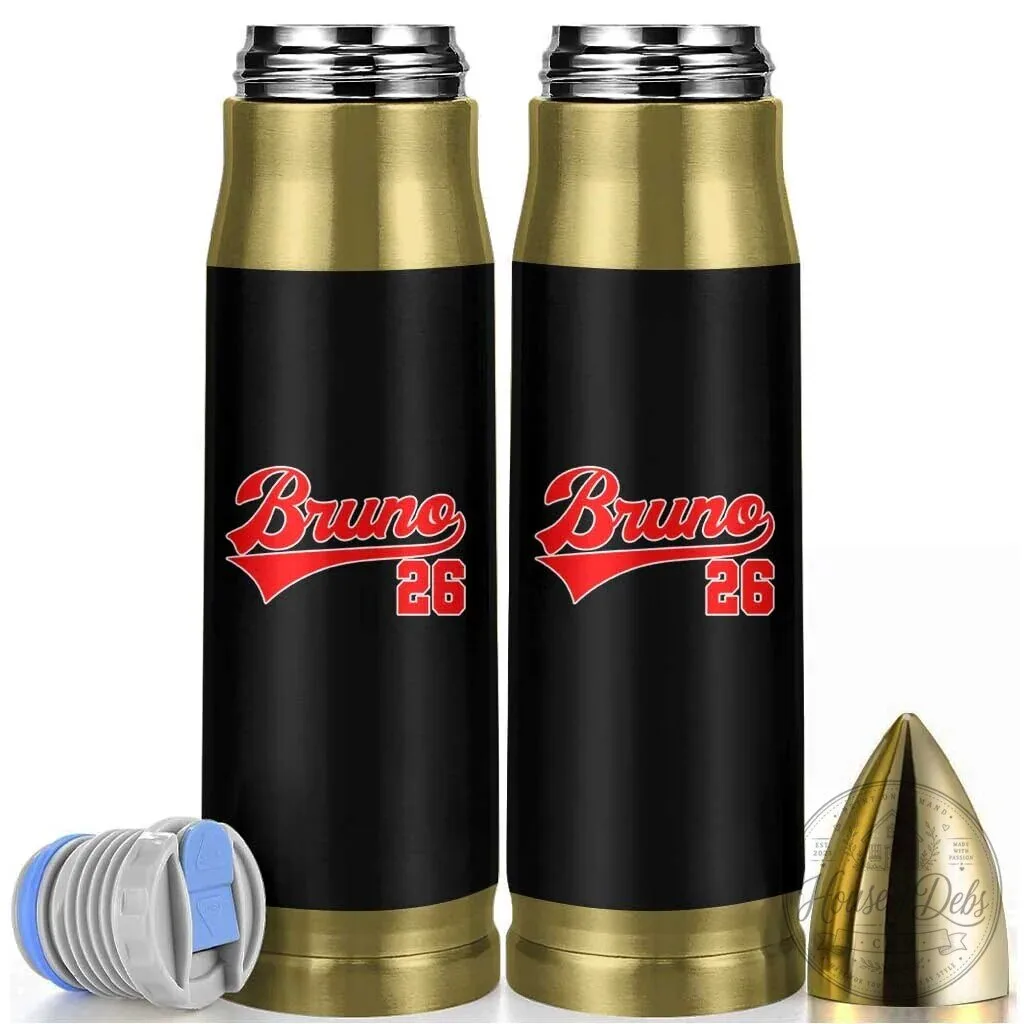 Bruno 26 Baseball Script Name Number Bullet Tumbler Insulated Water Bottle