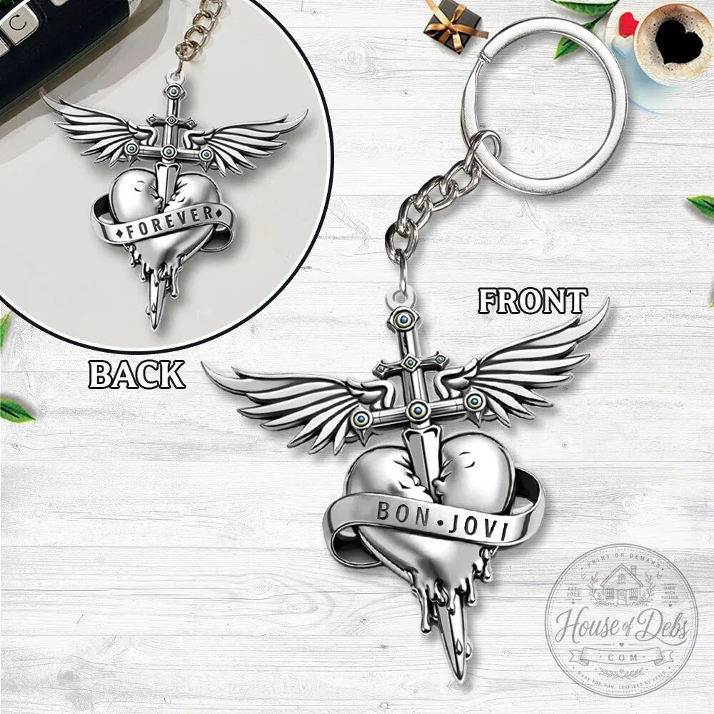 Bon Jovi Forever Heart and Dagger Wings Metal Keychain 3 Bon Jovi Forever Heart and Dagger Wings Metal Keychain