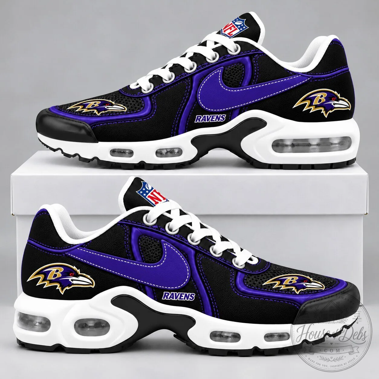 Baltimore Ravens NFL Team Logo Black Purple Athletic Running Shoes