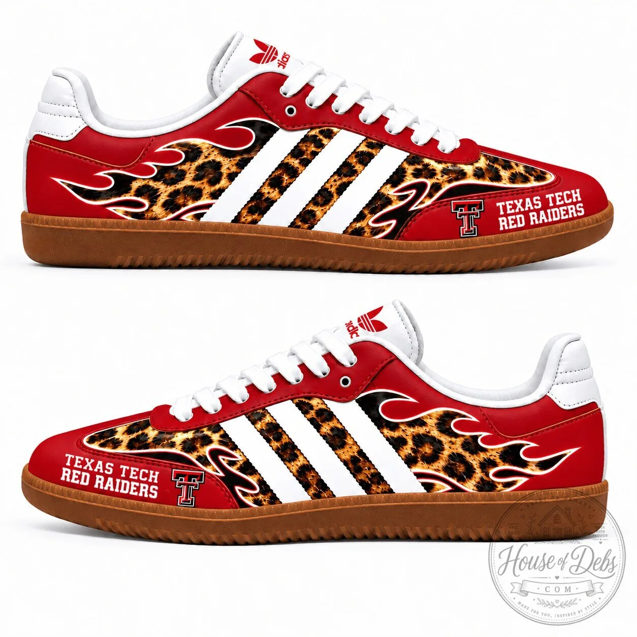 Texas Tech Red Raiders Leopard Print Flames Custom Adidas Samba Shoes