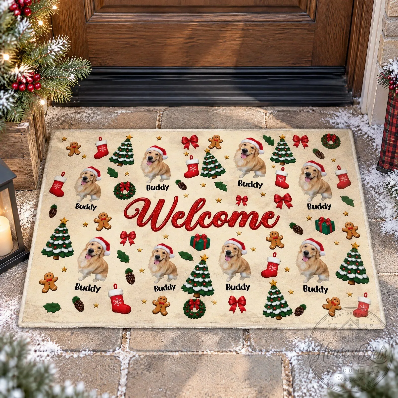 Personalized Golden Retriever Christmas Welcome Doormat, Custom Pet Holiday Decor 9 Personalized Golden Retriever Christmas Welcome Doormat, Custom Pet Holiday Decor