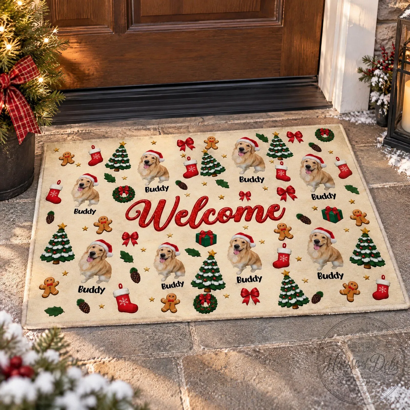 Personalized Golden Retriever Christmas Welcome Doormat, Custom Pet Holiday Decor 10 Personalized Golden Retriever Christmas Welcome Doormat, Custom Pet Holiday Decor