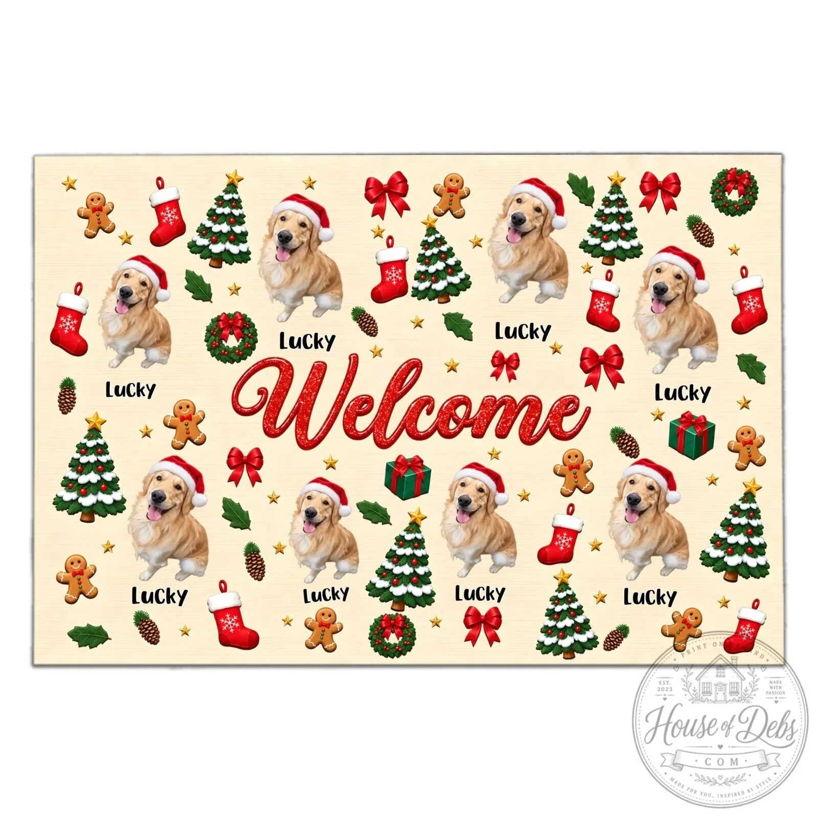 Personalized Golden Retriever Christmas Welcome Doormat, Custom Pet Holiday Decor 11 Personalized Golden Retriever Christmas Welcome Doormat, Custom Pet Holiday Decor