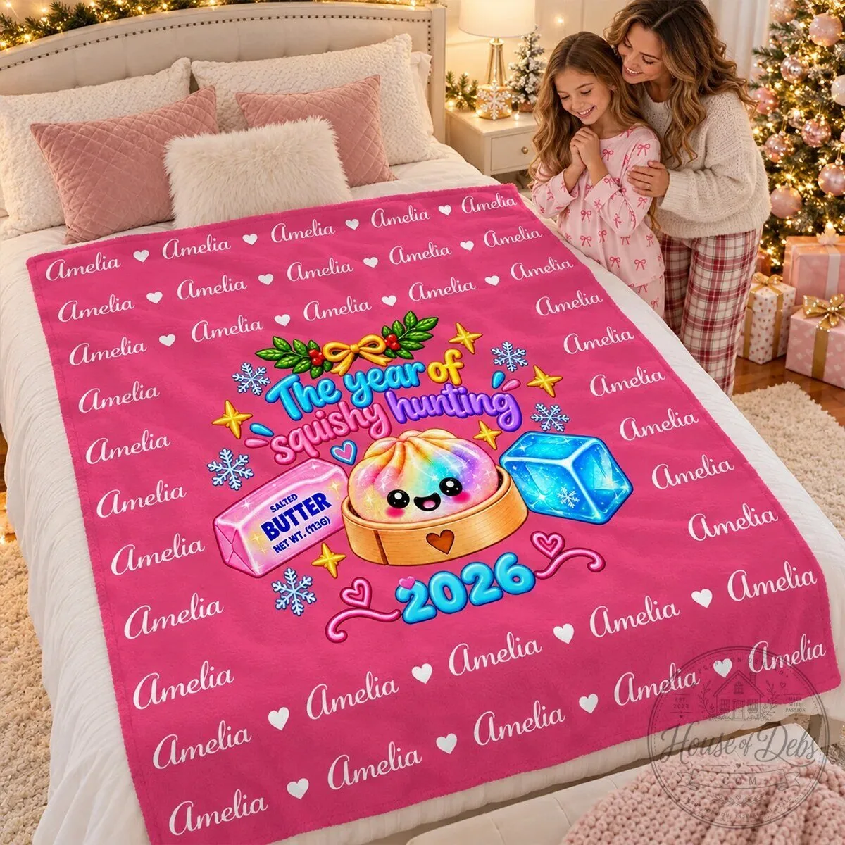 Personalized Squishy Hunting Year 2026 Pink Fleece Blanket