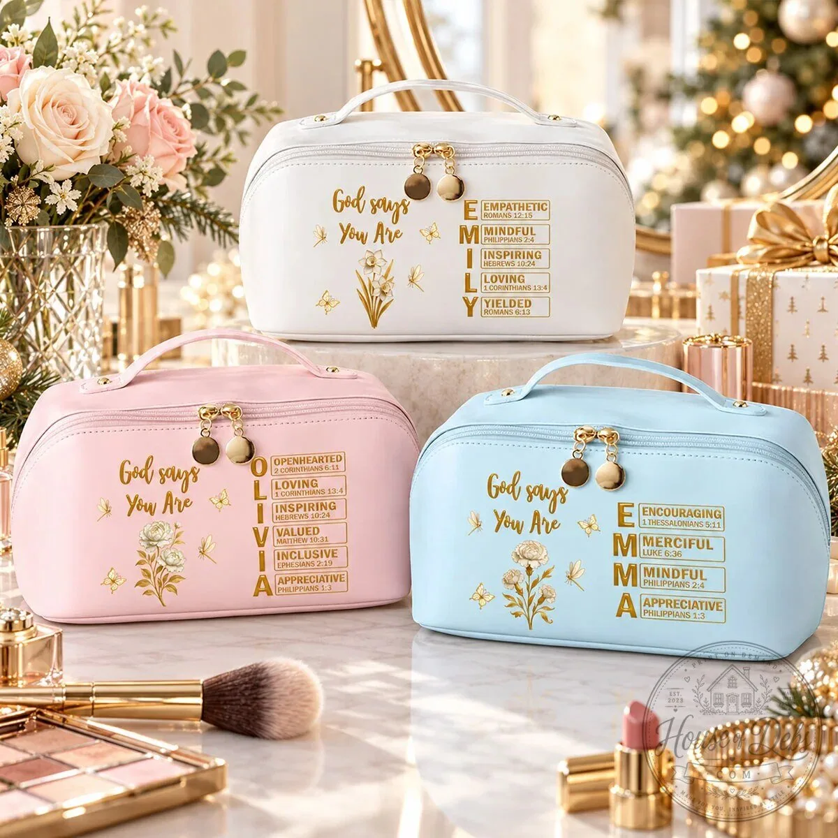Personalized God Says You Are Christian Bible Verse Makeup Bag