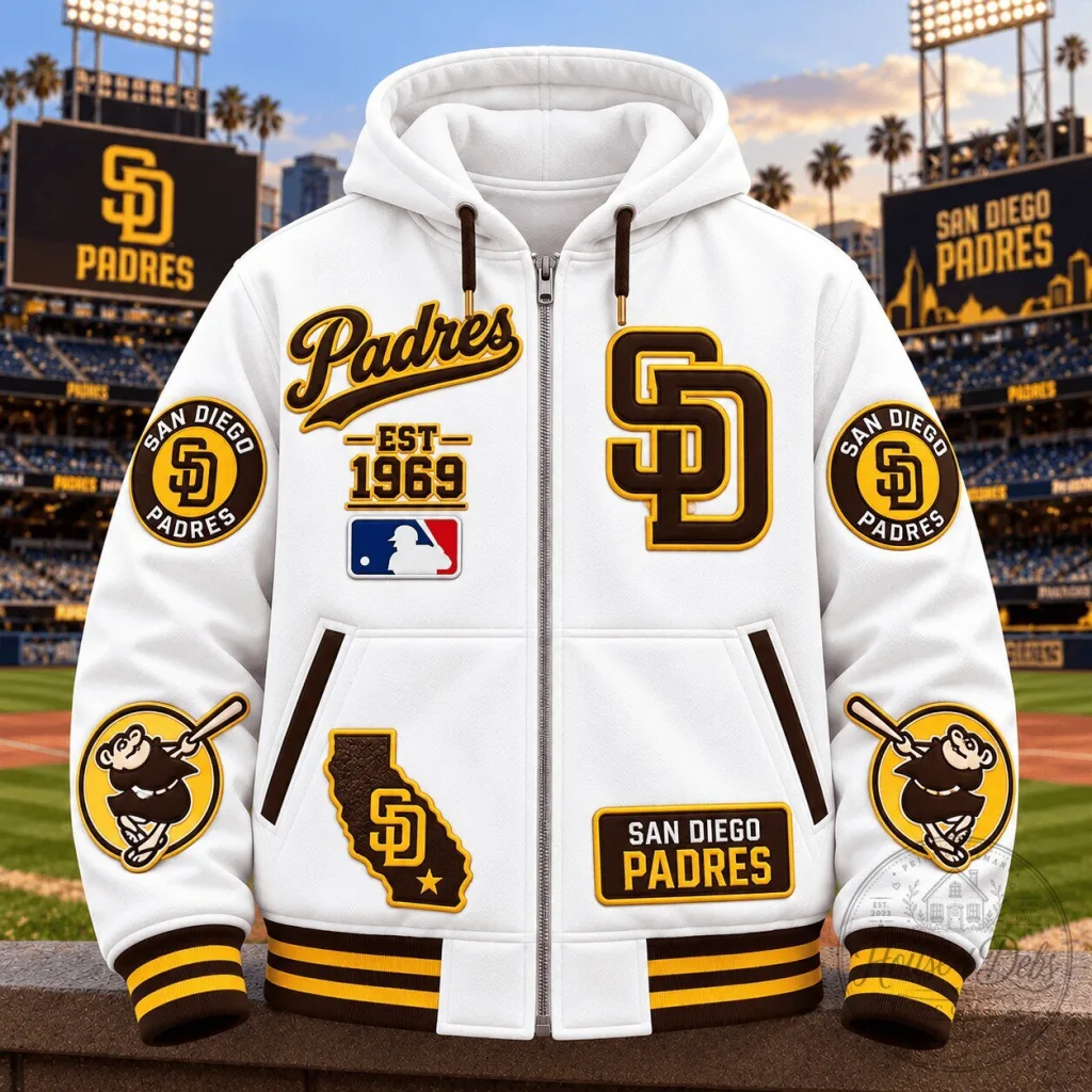 San Diego Padres Baseball Team Logo White Full-Zip Hoodie