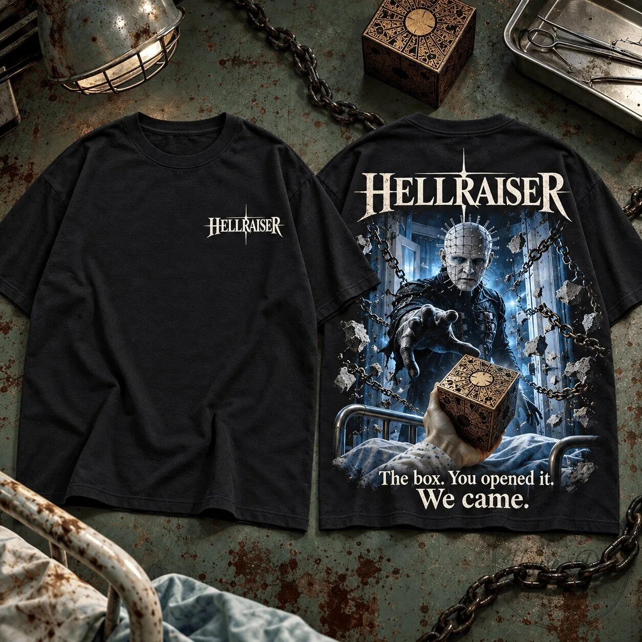 Hellraiser Pinhead and Lament Configuration Puzzle Box Horror Movie T-Shirt
