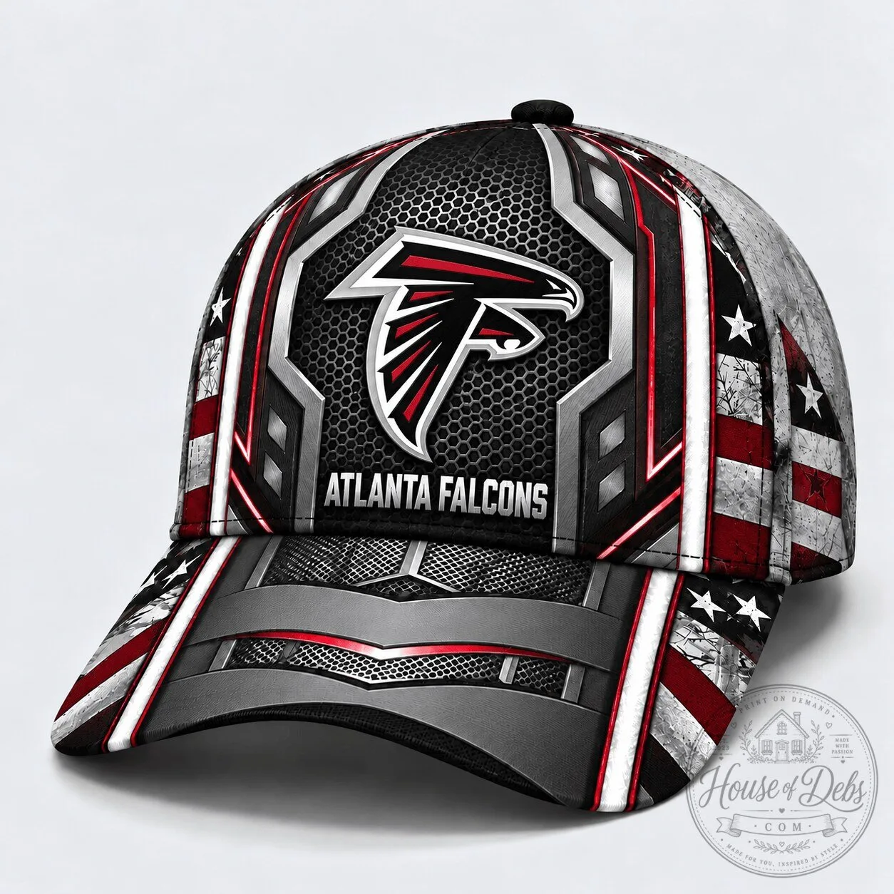 Atlanta Falcons Metallic Armor Honeycomb American Flag Baseball Cap Hat