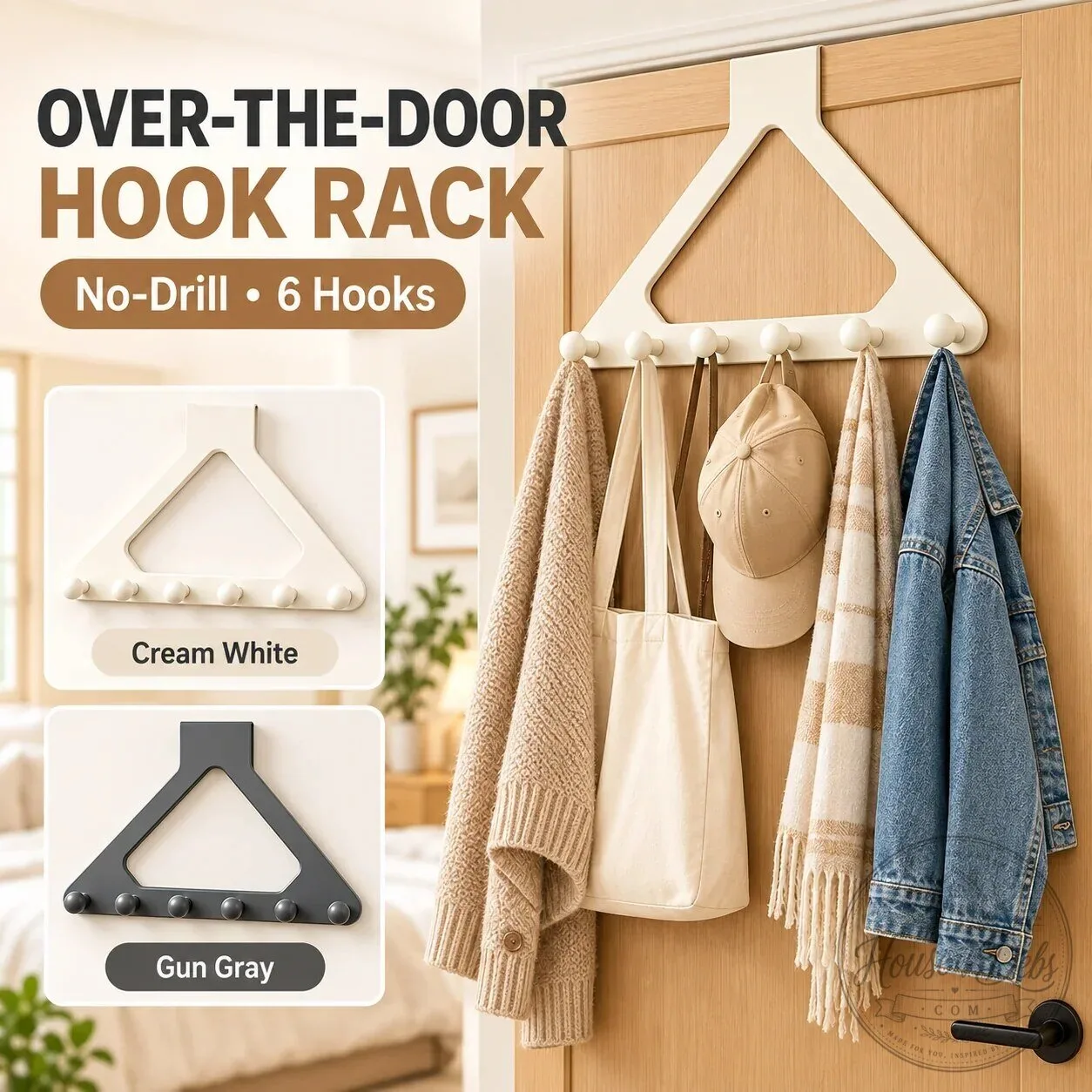 Over The Door Hanging Hook Rack with 6 Hooks for Coats, Hats, and Bags 9 Over The Door Hanging Hook Rack with 6 Hooks for Coats, Hats, and Bags