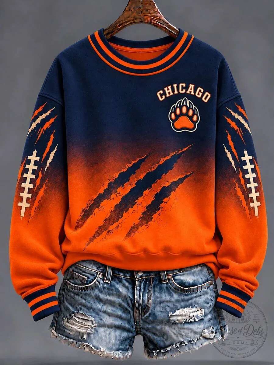 Chicago Bears Football Claw Marks Gradient Orange and Navy Sweatshirt
