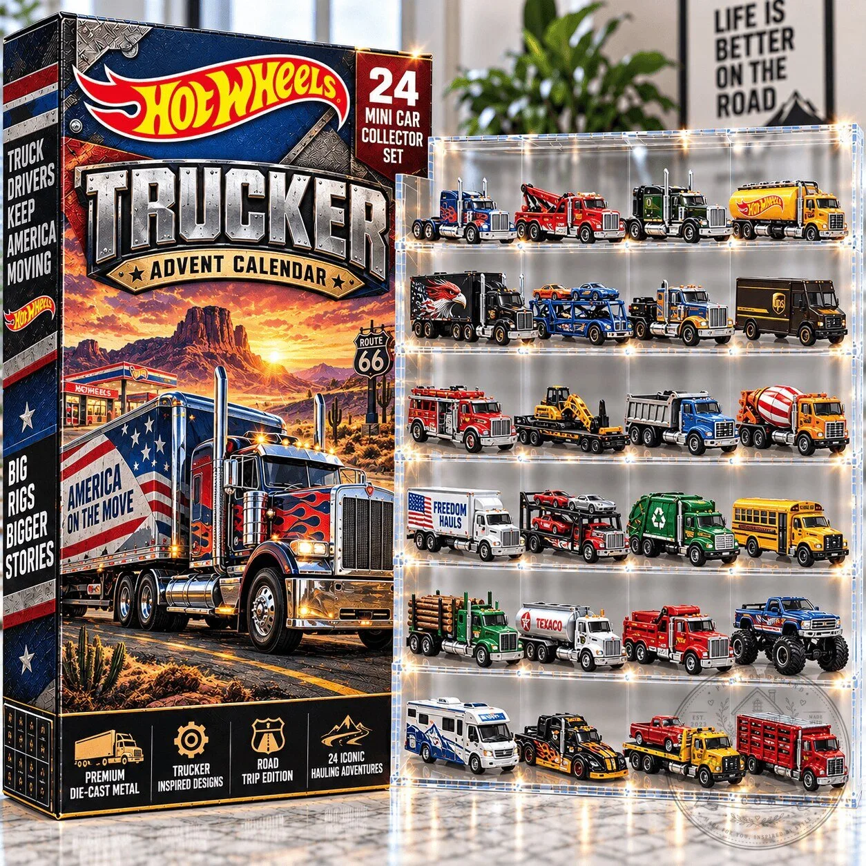 Hot Wheels Trucker Advent Calendar 24 Mini Car Collector Set 2D