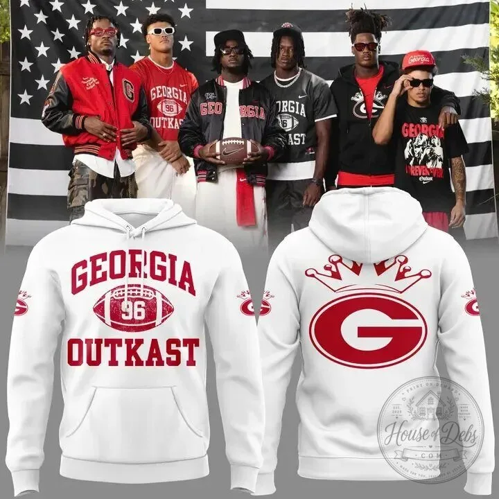 Georgia Bulldogs and Outkast Collaboration White Football Fan Hoodie