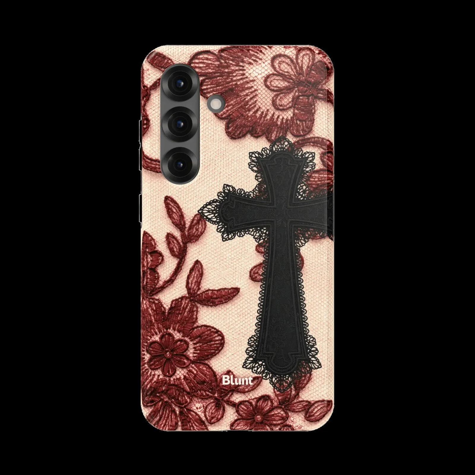 Elegant Black Cross and Red Lace Pattern Samsung Phone Case