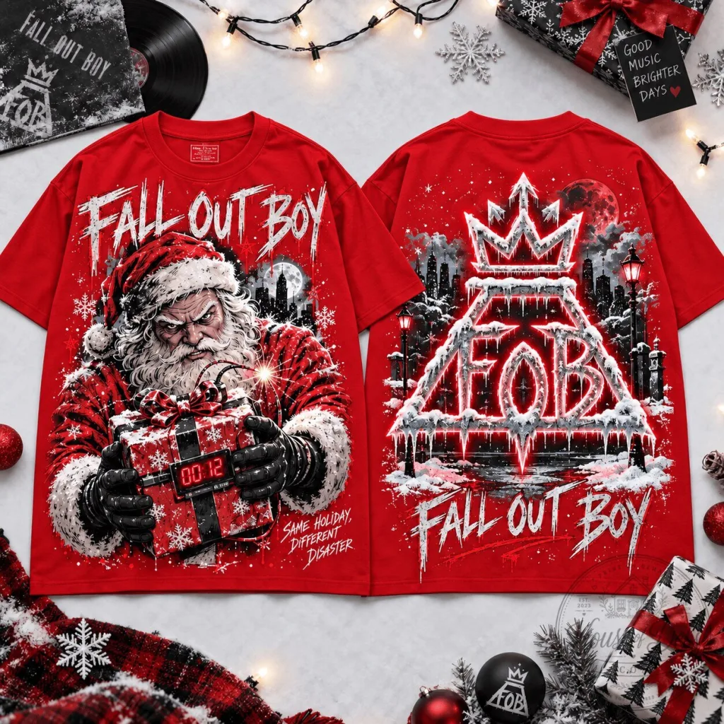 Fall Out Boy Same Holiday Different Disaster Santa Christmas Red T-Shirt Fall Out Boy Same Holiday Different Disaster Santa Christmas Red T-Shirt