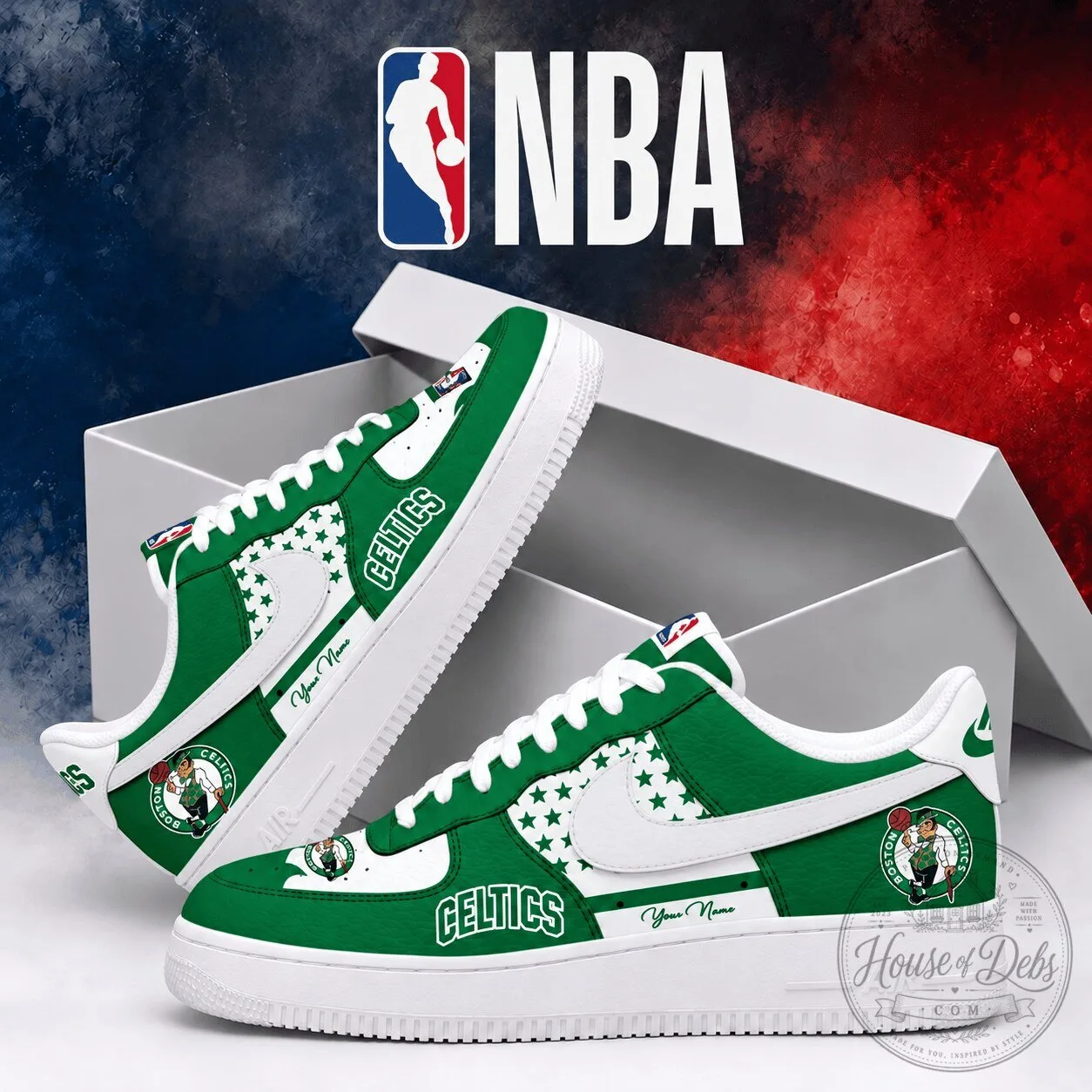 Boston Celtics Personalized Green and White NBA Basketball Team Sneakers
