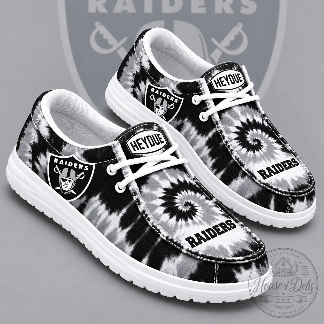 Las Vegas Raiders Tie-Dye Casual Shoes, NFL Team Logo Lightweight Loafers