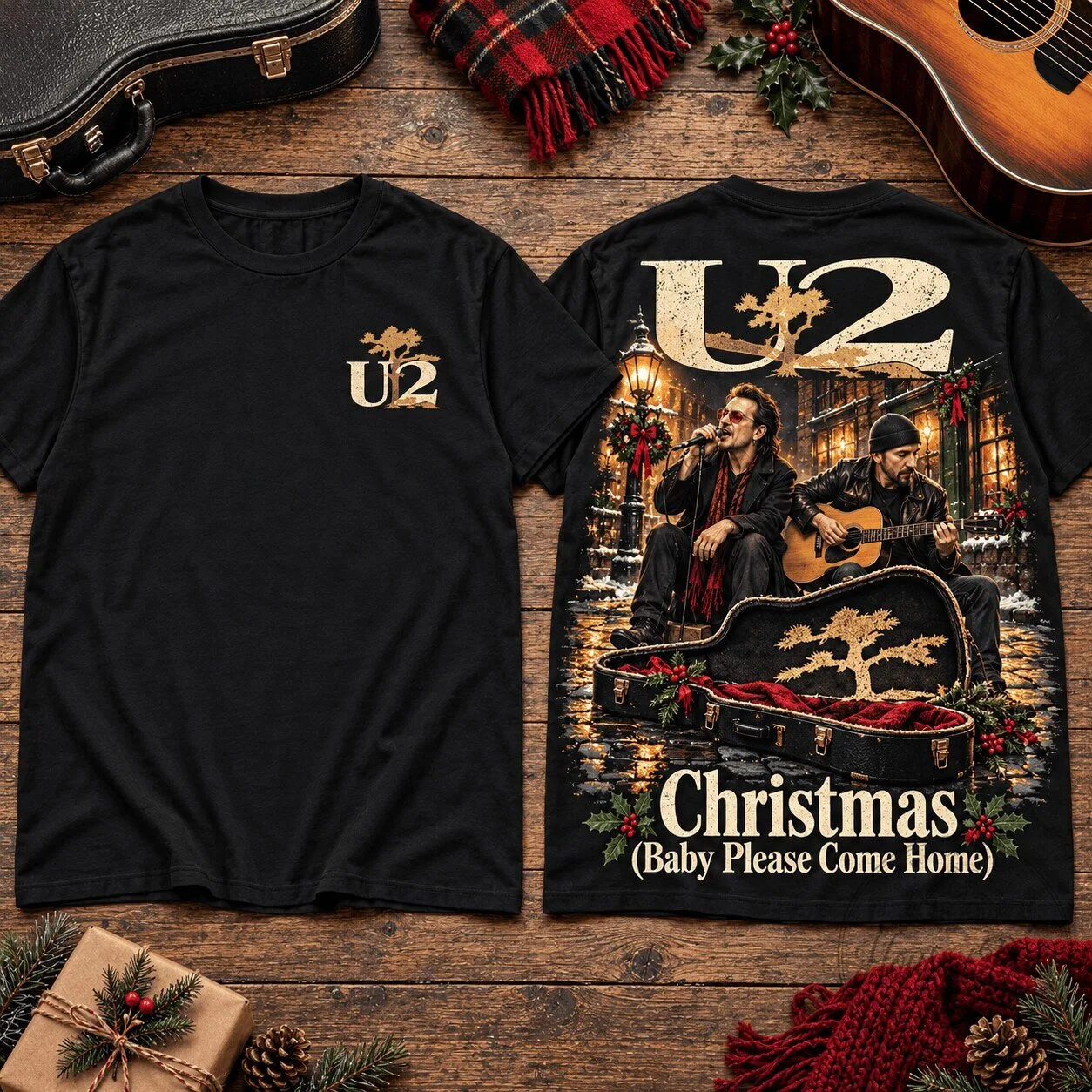 U2 Christmas Baby Please Come Home Street Performance Holiday Concert T-Shirt
