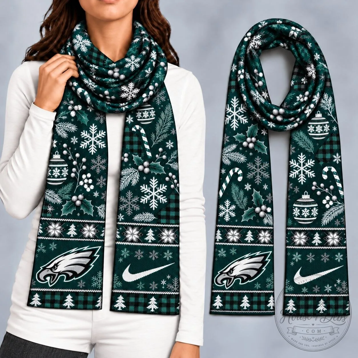 Philadelphia Eagles NFL Christmas Holiday Scarf with Snowflakes and Candy Canes 5 Philadelphia Eagles NFL Christmas Holiday Scarf with Snowflakes and Candy Canes