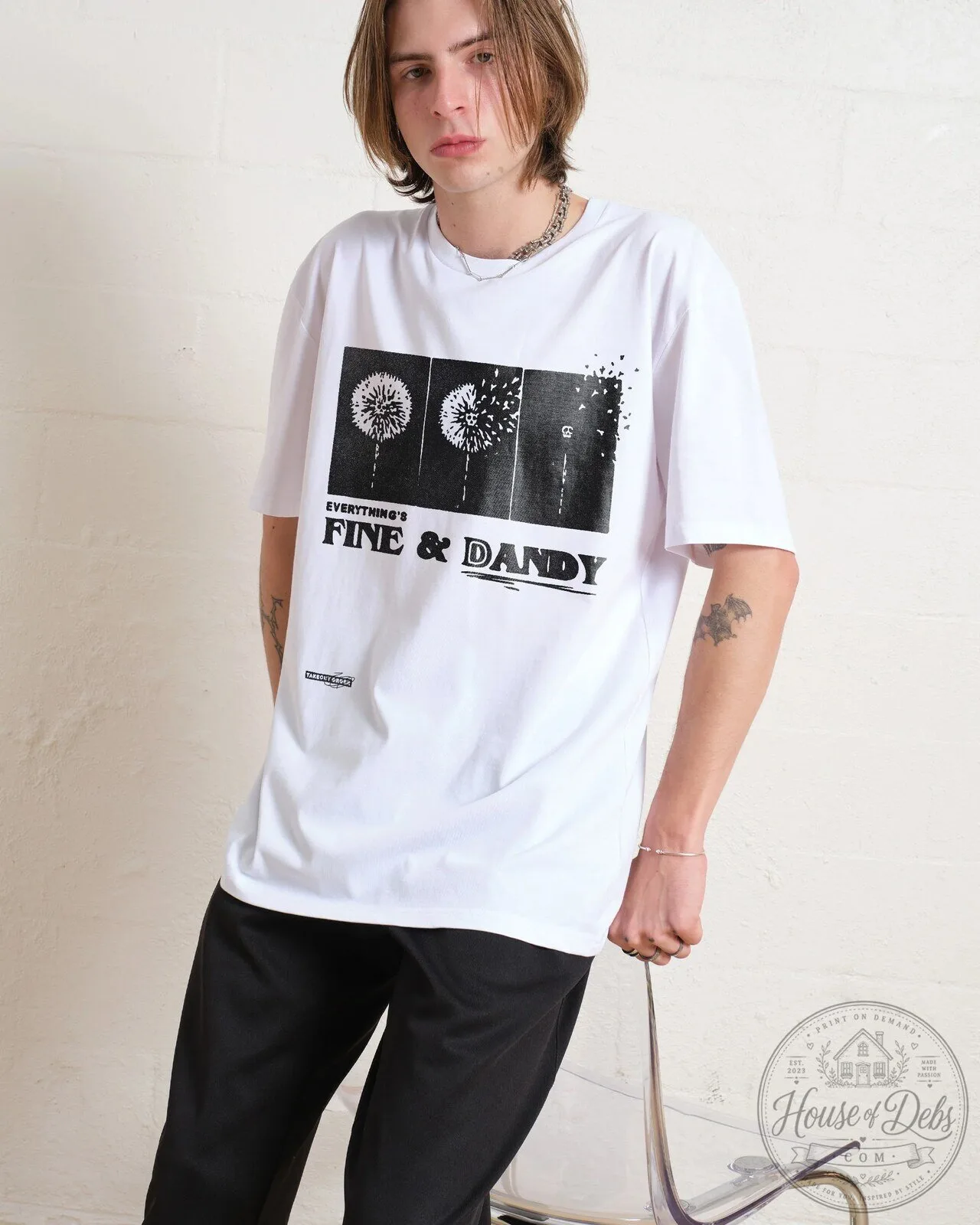 Everything's Fine and Dandy Dandelion Graphic Print White T-Shirt