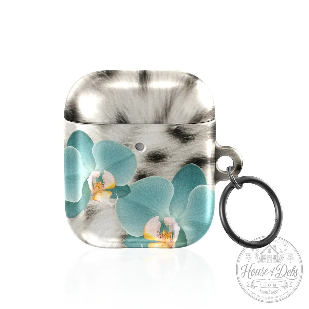 Blue Orchid Leopard Print Wireless Earbud Case with Keychain 1 Blue Orchid Leopard Print Wireless Earbud Case with Keychain