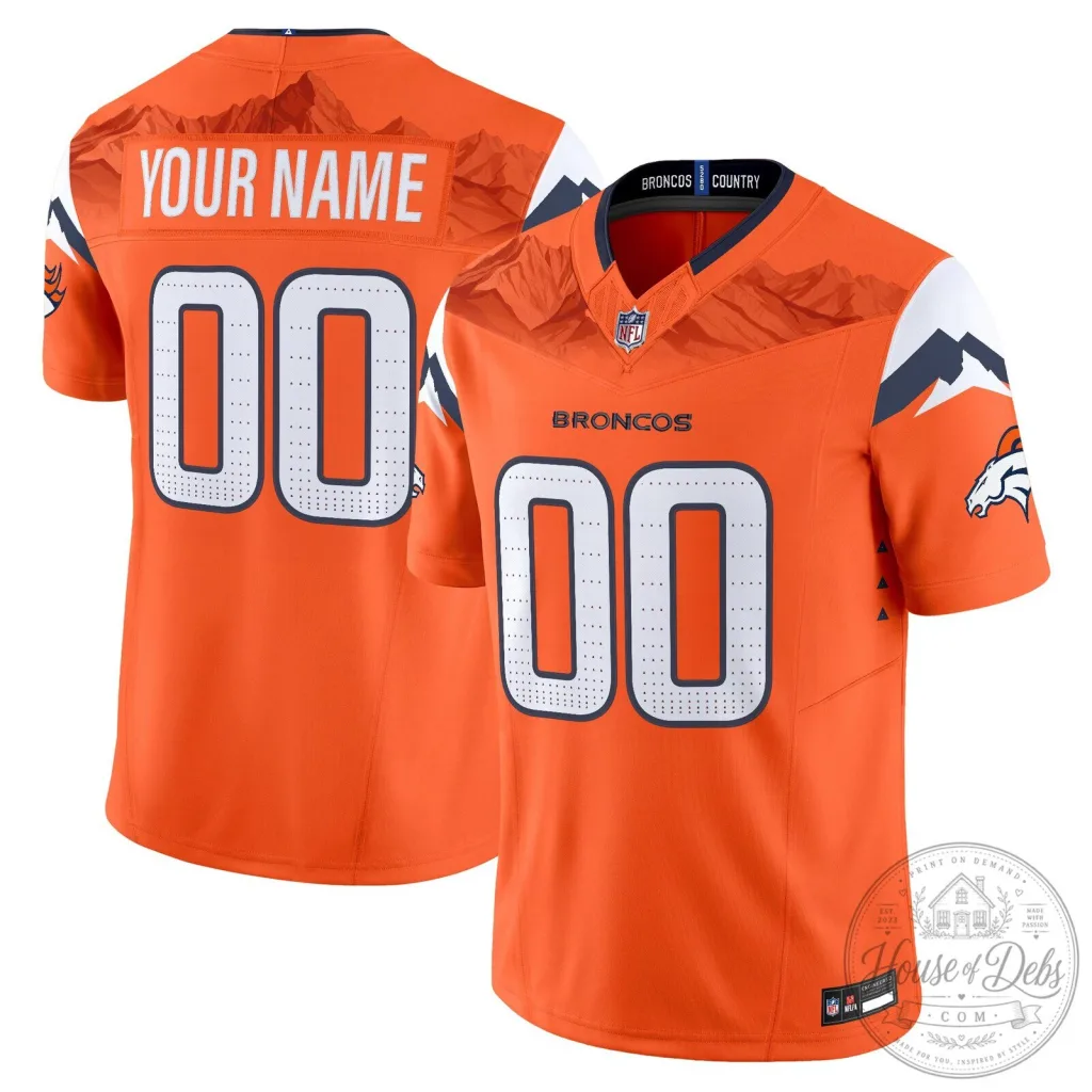 Denver Broncos Custom Orange White Mountain Design Football Jersey Denver Broncos Custom Orange White Mountain Design Football Jersey