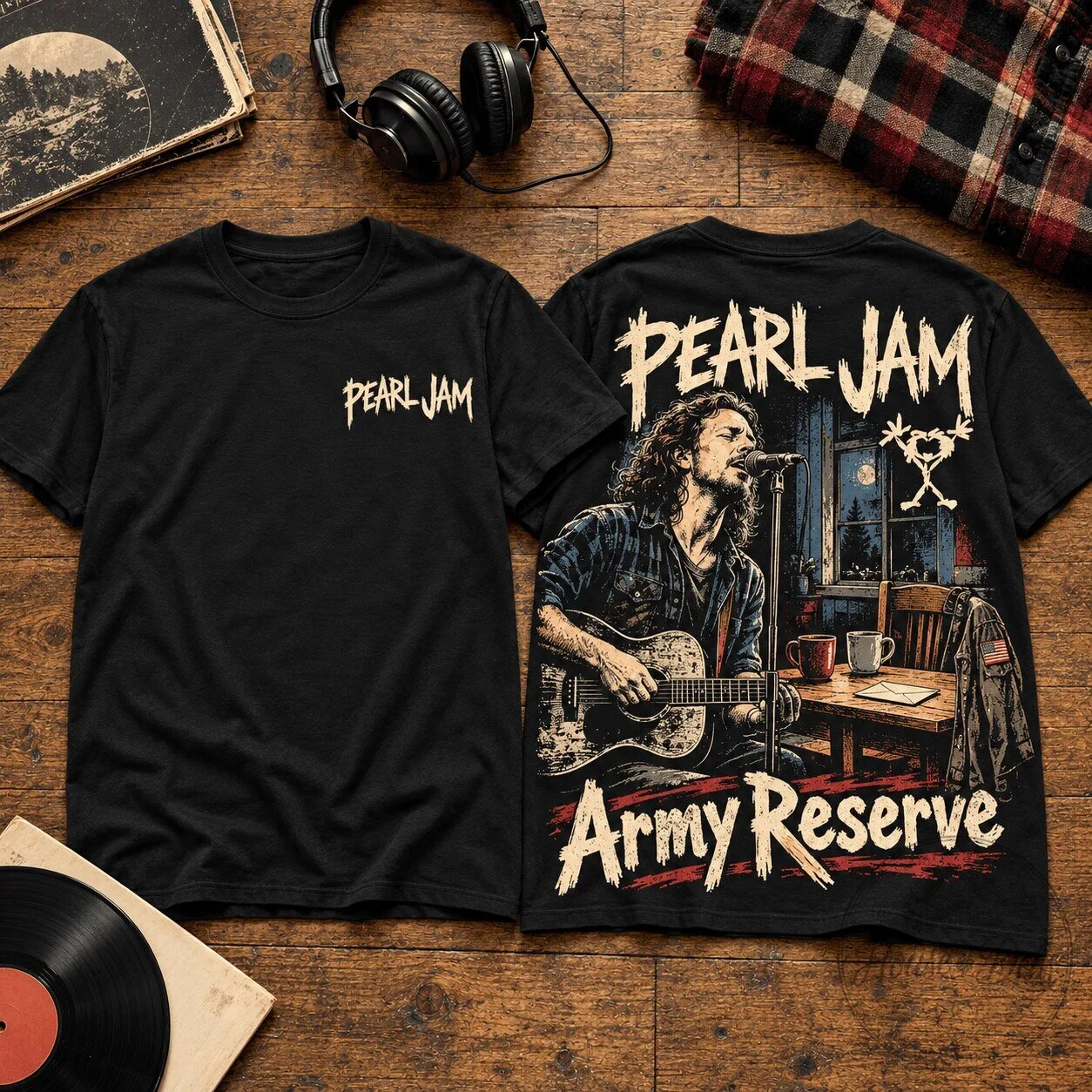 Pearl Jam Army Reserve Acoustic Performance Grunge Band T-Shirt 5 Pearl Jam Army Reserve Acoustic Performance Grunge Band T-Shirt