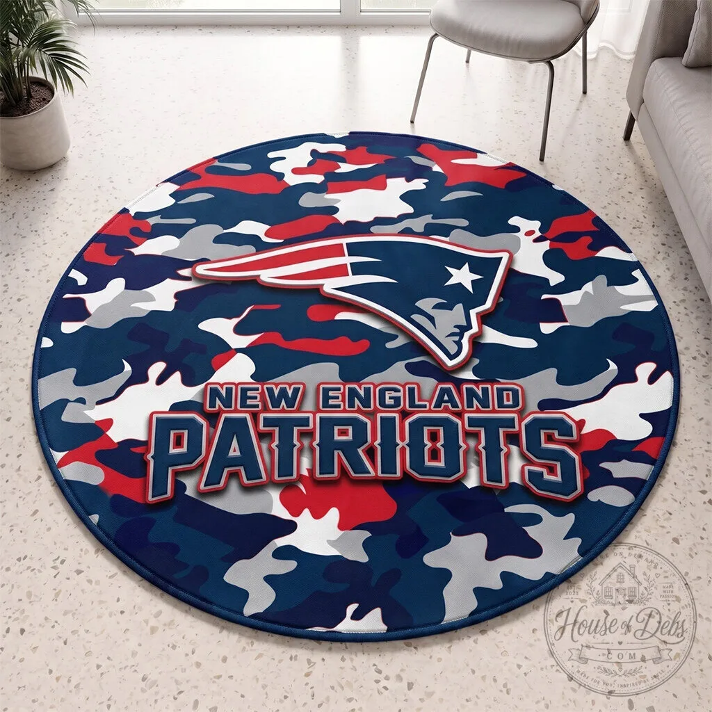 New England Patriots Camouflage Round Area Rug for Living Room Decor